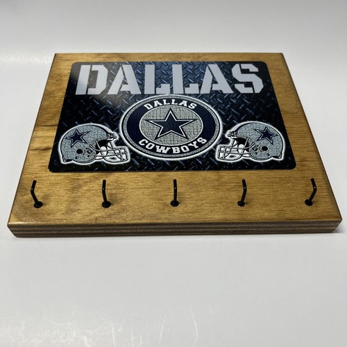 DALLAS COWBOYS Rustic Home Office wall Man Cave decor key hanger holder 5 Hooks - Picture 4 of 5