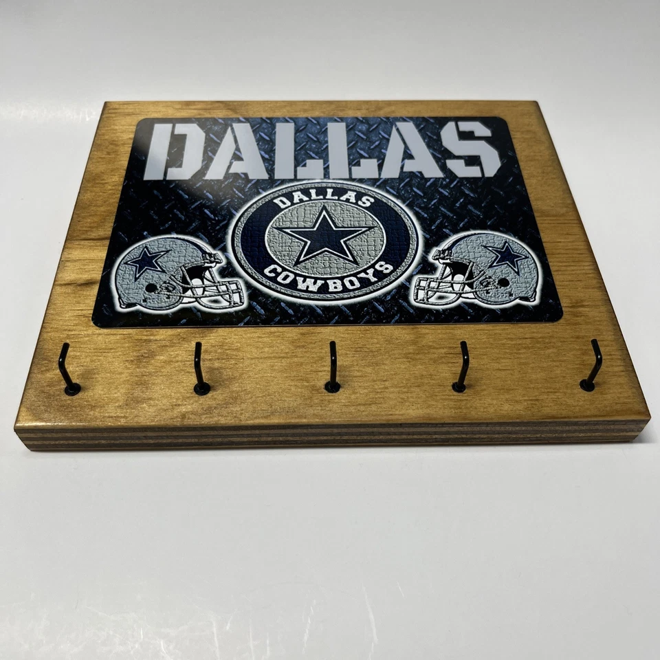 DALLAS COWBOYS Rustic Home Office wall Man Cave decor key hanger holder 5 Hooks - Image 4 of 4
