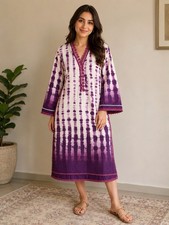 Sana Safanez NWT Purple Tie Dye Embroidered Tunic Pakistani Kurta Size M