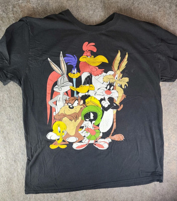 Looney Tunes Black T Shirt Size Large Distressed Bugs Bunny Marvin Martian