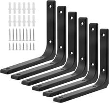 6Pcs Black 6x5 Inch L Brackets with Mounting Screws and Anchors  Heavy-Duty Iro