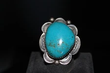 Kingman Turquoise and Sterling Silver Ring Adjustable Ring