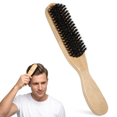 Boar Bristle Hair Brush for Men Slick Back Hair Brush Stiff Bristles Wooden Hand