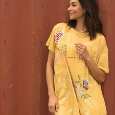 NWT Kyla Seo Comfort Desiree Dress Mellow Yellow Midi Floral Embroidery S Small