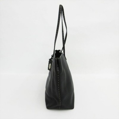 FENDI Selleria Tote Bag Handbag Black Leather Large Woman