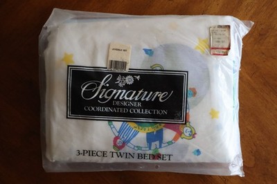 Vtg 90 s Kids F.A.C.E.  (Kids for a Clean Environment) Signature Twin Sheet Set