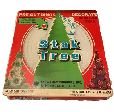 Vintage Stak Tree Christmas Craft Snow Foam Styrofoam 18'' High 9  Square Base