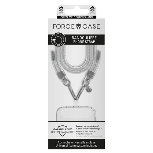 Force Case Universal Glitter Phone Shoulder Strap with Carabiner, Silver - 第 4/4 張圖片