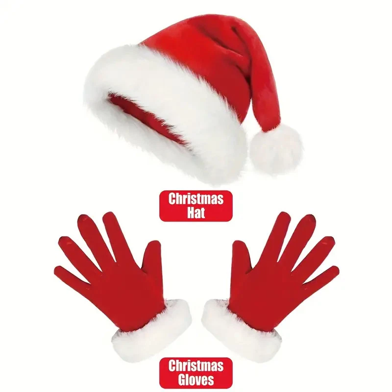 2x Sombrero y Guantes de Terciopelo Rojo Navidad Fiesta de Navidad Vestir Mujeres Disfraz Accesorio Foto 2 de 4
