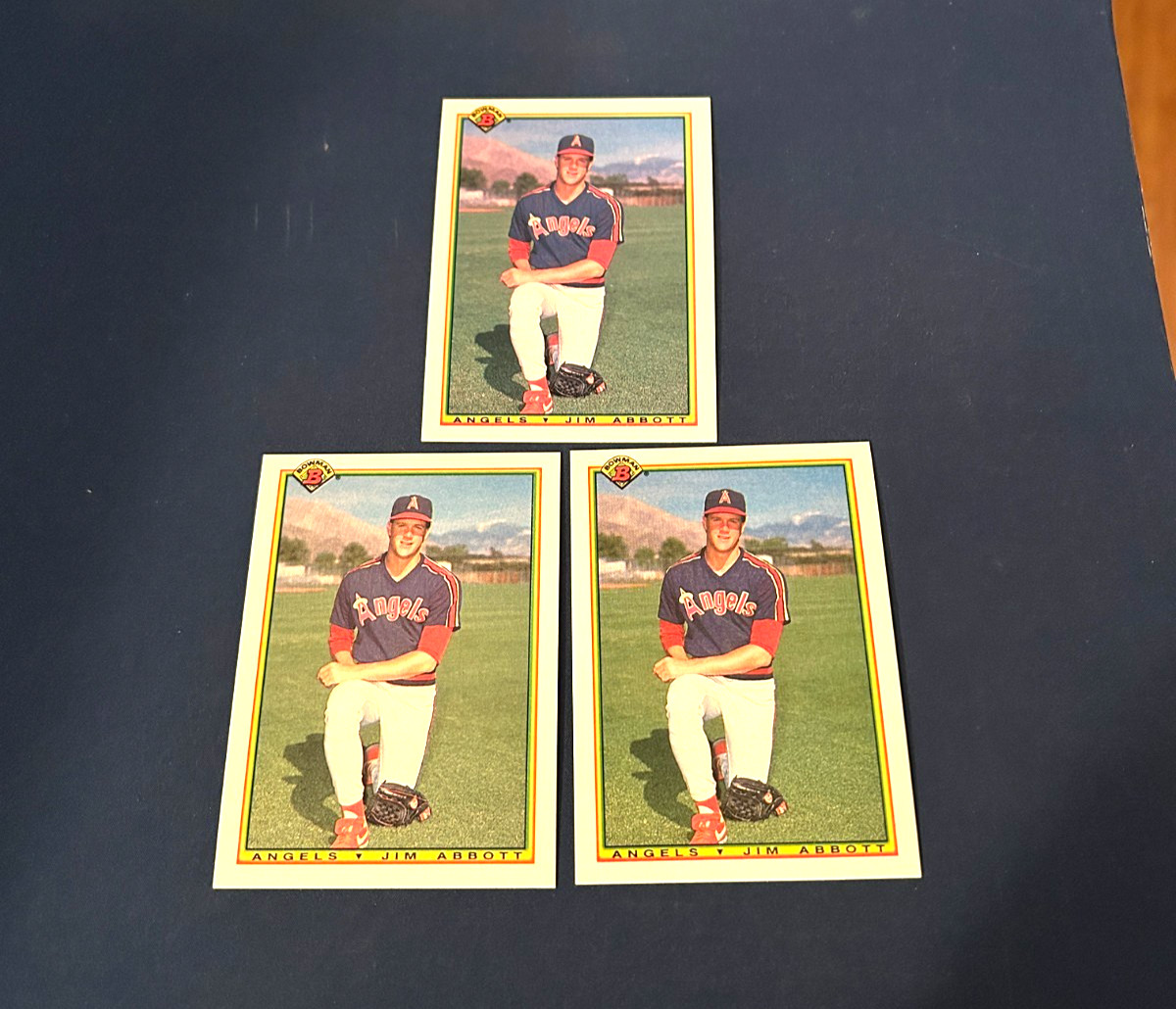 1990 Bowman Baseball Jim Abbott 3 Card Lot #288 Set Break NM