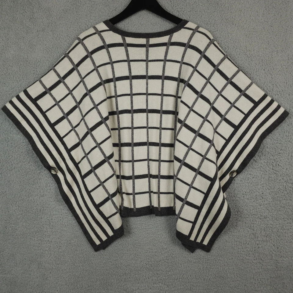 Poncho reversible CAbi Tower Wrap Suéter Mujer XS S Gris Crema Ventana Cuadros Foto 2 de 4