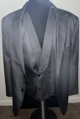SHARKSKIN CHARCOAL GREY MEN'S SUMMER SUIT WITH DOUBLE BREASTED VEST