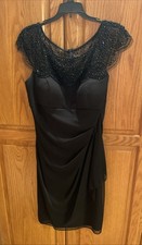 Xscape Formal Evening Dress 12 Black Beaded Knee Length Ruched NWOT