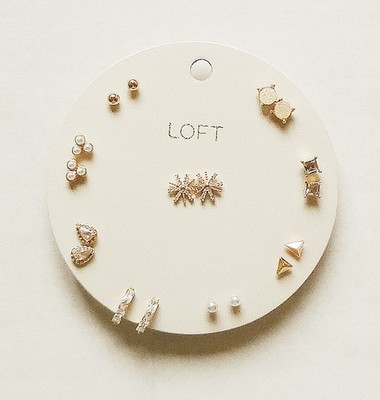LOFT Earrings Set 9 Pairs Metal/Imitation Pearl Crystal - New