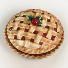 RED CHERRY PIE Lattice Covered Baking Dish with Lid Vintage Very Nice EUC