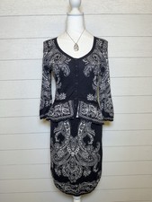 Knitted And Knotted Navy And White Paisley Dress Size Medium Preowned Great Con
