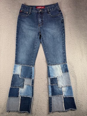 Zana-Di Jeans Women's Junior's Size 5 Blue Patchwork Flare Bell Raw Hem