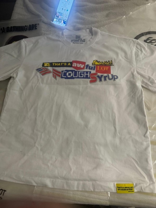 That's a Awful Lot of Cough Syrup Graphic Logo Tee Men's S White Cotton