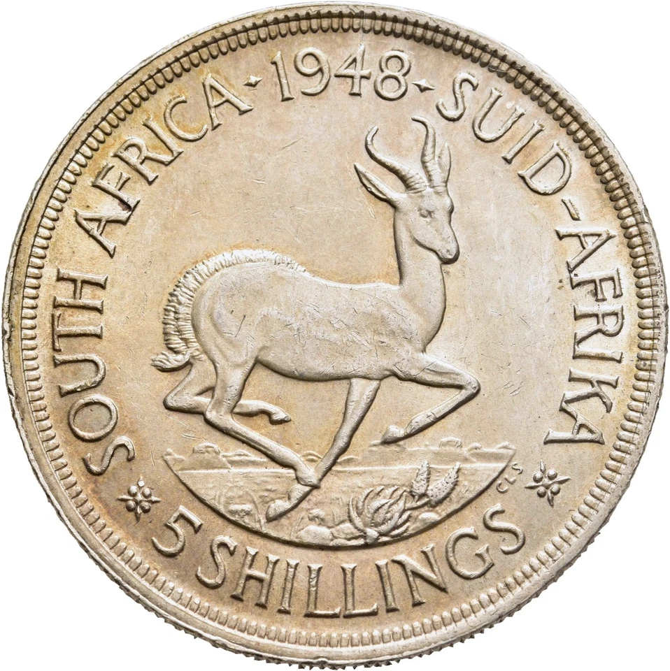 FITZ Südafrika George VI. 1936-1952 5 Shillings 1948 Springbock Silber °TCH83 - Bild 2 von 2