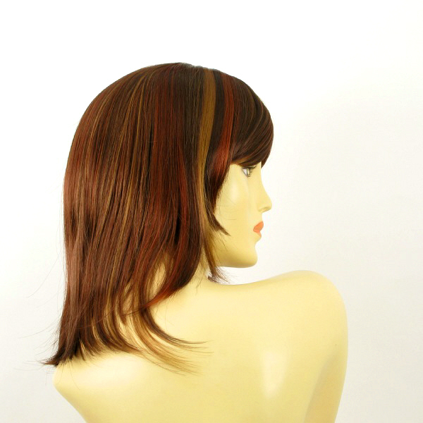 Perruque Mi-longue Châtain Cuivré Méché Blond/rouge ABBY - Synthétique, Taille Moyenne