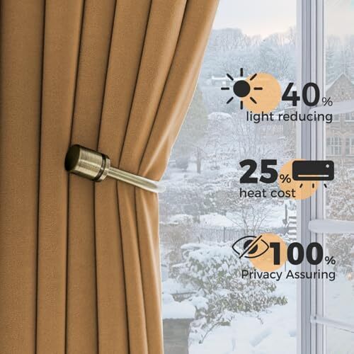 Cortinas de terciopelo Blackout 84 pulgadas de largo 52" W x 84" L (paquete de 2) marrón dorado - Imagen 4 de 7