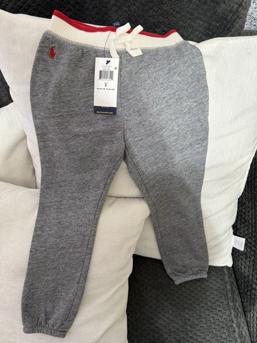 Polo Ralph Lauren Boys Sweatpants Grey & Red New Size 5