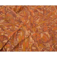 Sanskriti Vintage Indian Sarees Art Silk Hand Beaded Brown 5 Yd Fabric Zari Sari