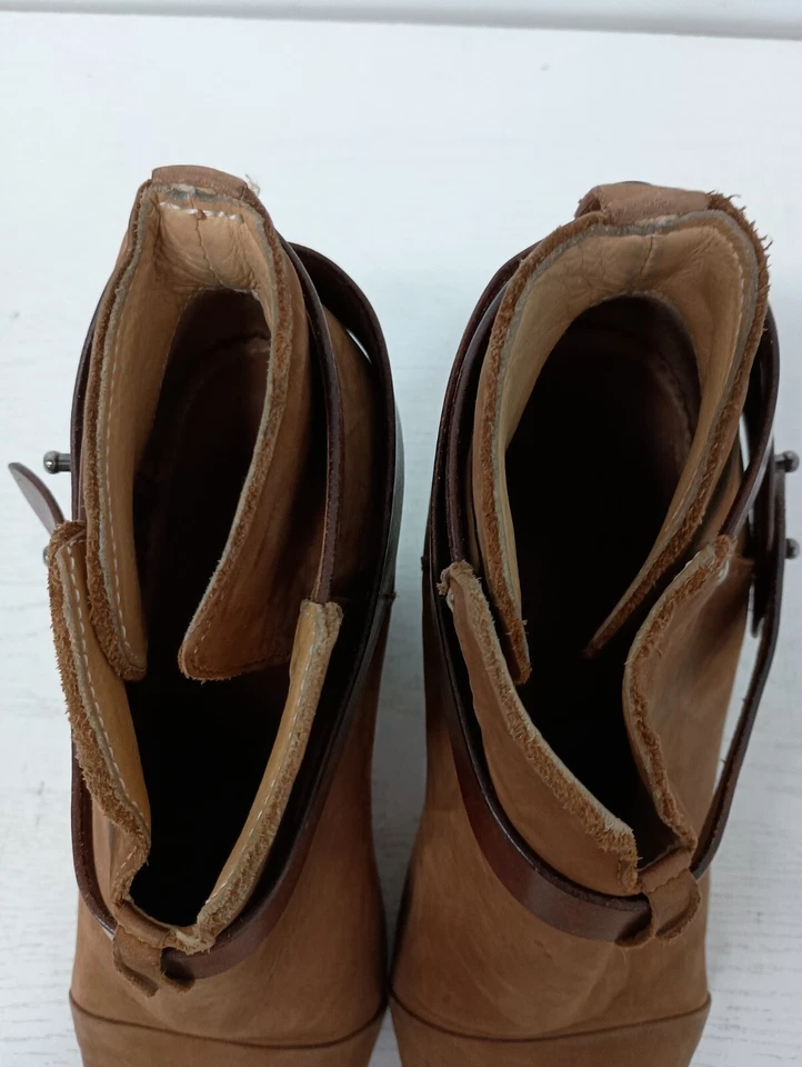 Rag & Bone Womens Harrow Buckle Ankle Boots Sz 38 Tan Leather Block Heel Western - Image 4 of 4