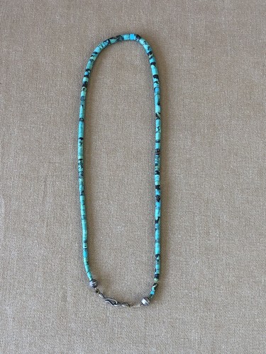 Vintage Navajo Turquoise Heishi Bead Sterling Silver 925 Necklace 17” - Picture 6 of 9
