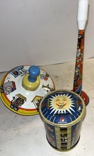 Vintage Lot of 3 1950's 1960 s Tin Litho Toy Top - Bank - Horn