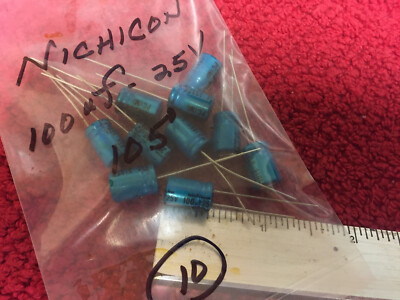 NICHICON 100UF-25V  105 DEG CAPACITORS 10  PCS NOS