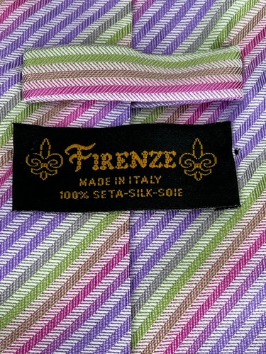 Corbata Firenze Hombre 60 pulgadas Largo Italia Seda Rayas Muticolor - Imagen 4 de 12