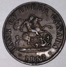 1852 Copper Bank Of Upper Canada One Penny Bank Token