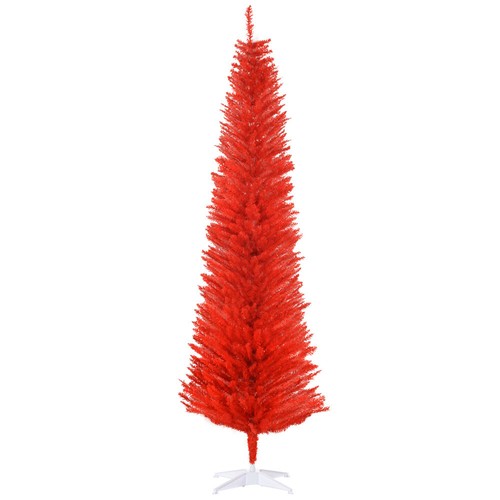 HOMCOM 7' Artificial Pencil Christmas Tree, Slim Xmas Tree, Red, 499 Tips