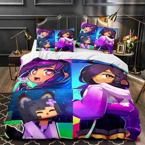 Juego de Sábanas 3D Aphmau Personajes Dibujos Animados 80x80 Funda de Almohada Funda Nórdica 135x200 - Imagen 4 de 11