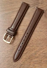 16mm VINTAGE ANTIQUE CALF LEATHER APOLLO BROWN WATCH STRAP, GOLD BUCKLE, NOS...