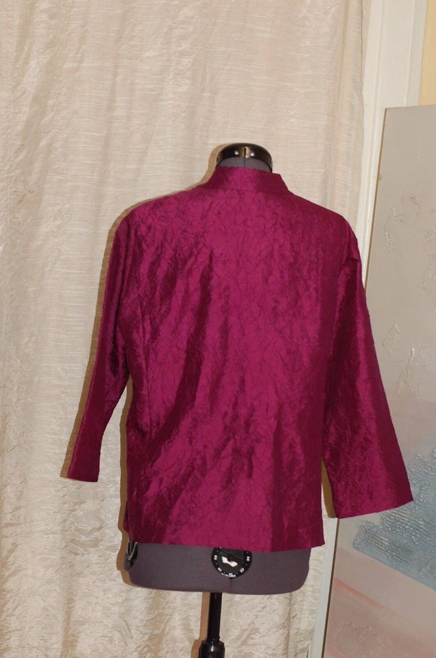 Eileen Fisher Womens Jacket Blouse Small S Purple Silk Button Up Top Mandarin - Image 4 of 4