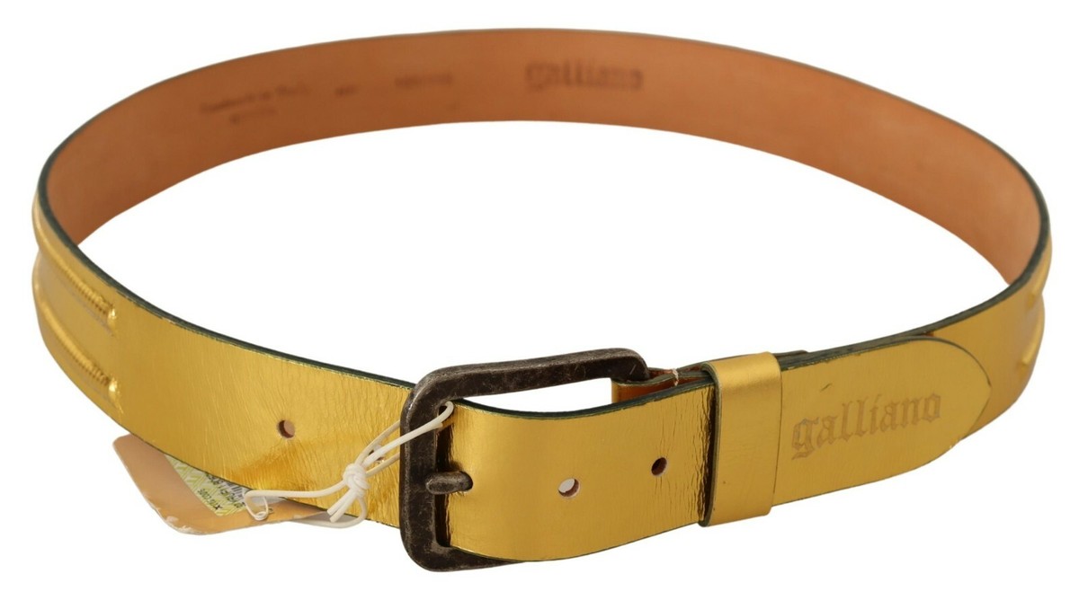 GALLIANO Belt Gold Genuine Leather Rustic Silver Buckle