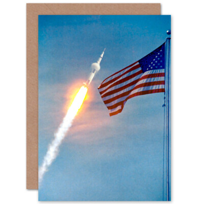 Nasa Apollo 11 Raumschiff Nasa Amerikanische Flagge Mondlandung Blanko Grußkarte