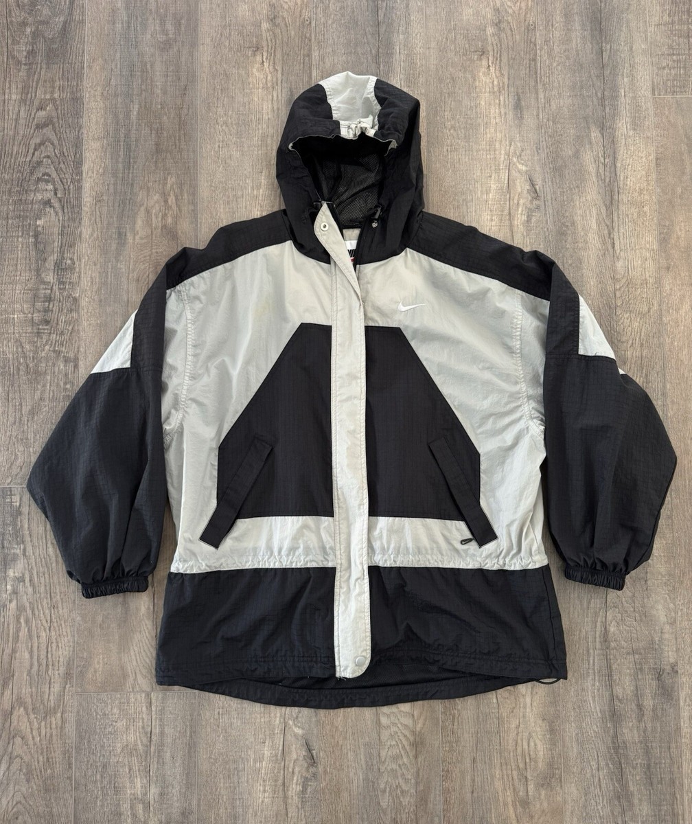 Vtg Nike Windbreaker Jacket 90s Nylon Color Block Black White Snap