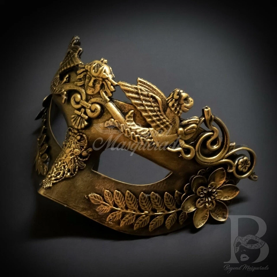 Mens Roman Warrior Venetian Costume Theatre Masquerade Ball Mask [Gold] - Image 3 of 4