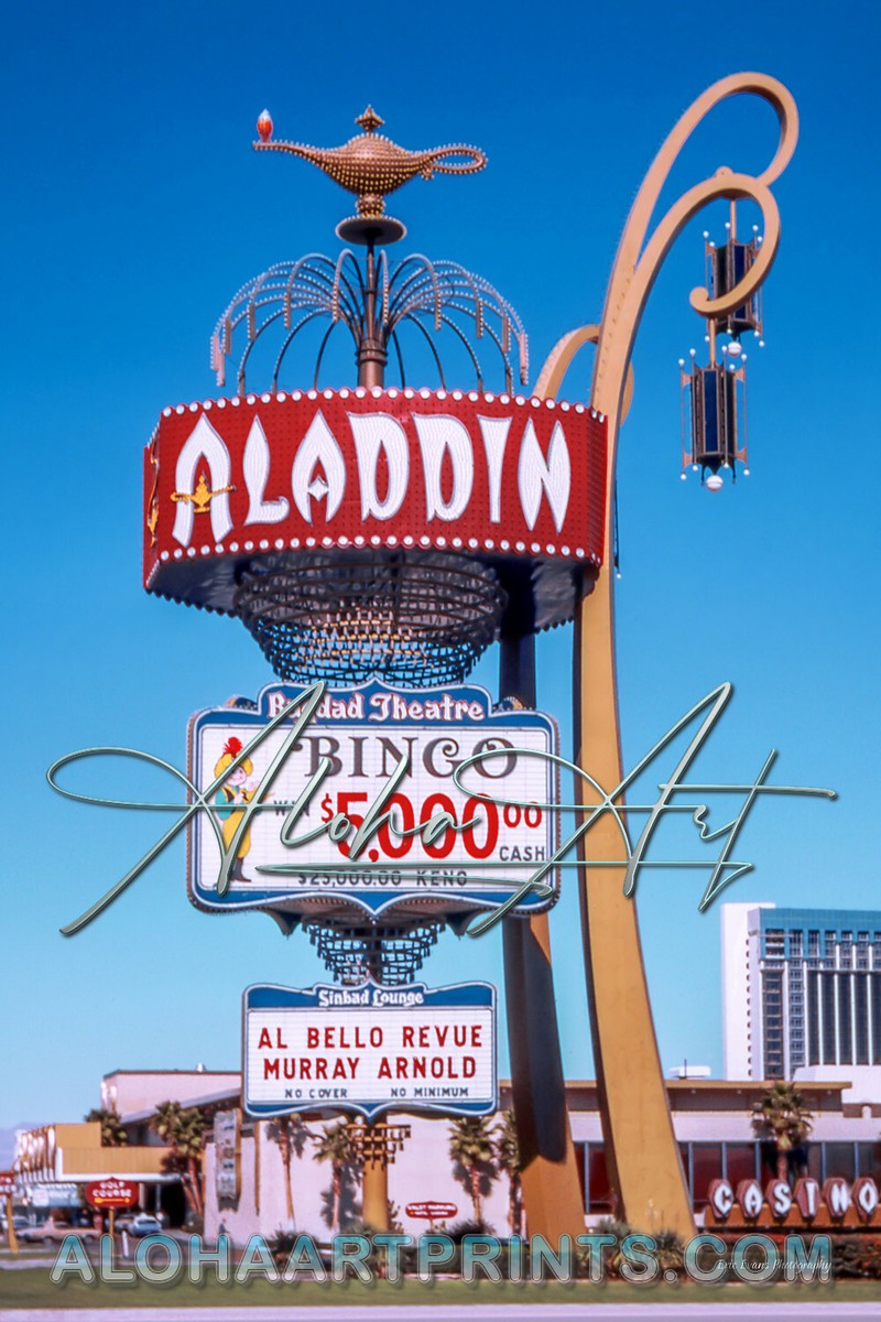 大幅値下げ！！！アラジン版画　世界限定1/195マーチンエアー直筆サイン入 Aladdin Casino Marquee Sign Full 1960s Photo Print