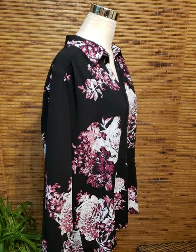 Blusa camicia rose floreali donna taglia XL manica lunga bottoni davanti est quinto - Foto 8 di 8