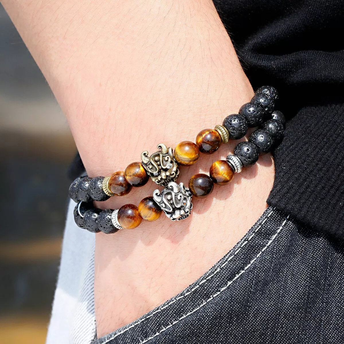 Stainless Steel Mens Gold Bead Bracelet With Mix Designs Panther, Dragon  Claw, Lion, Skull Braided Beads Jewelry From Rainbowhaiyan, $32.98 |  DHgate.Com