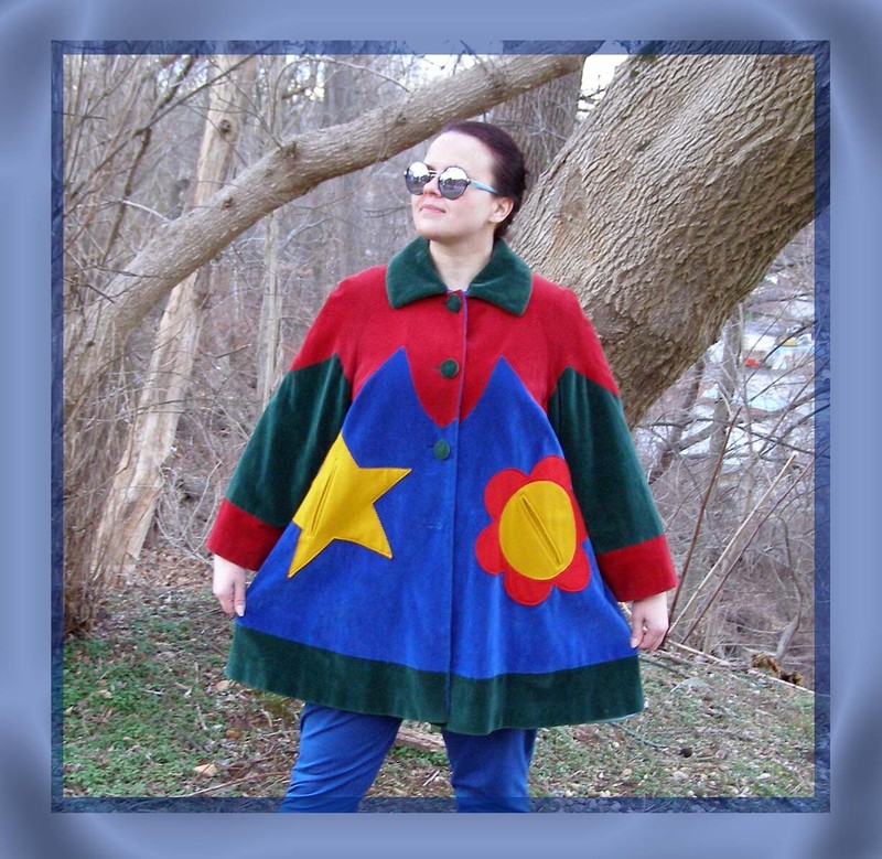 RARE Vintage MOSCHINO Cheap & Chic Whimsical Velvet Coat Applique flowers FUN!