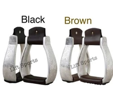 Black/Brown Engraved Western Horse Saddle Stirrups 4.75" Wide Original Leather