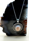 Silver Pink Oval Quartz Necklace 20" chain # 182