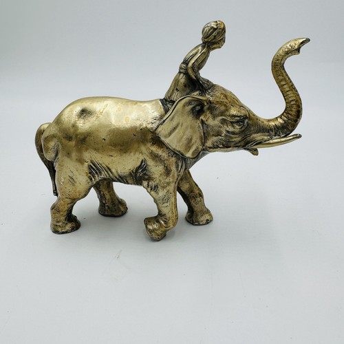 Vintage Solid Metal Elephant India Figurine Heavy Sculpture 5”H X 7” L - Picture 15 of 15
