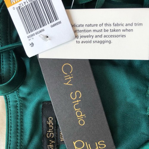 City Studio Womens Gown Size 16W Hunter Green Embellished Satin Spaghetti Strap - Picture 12 of 16