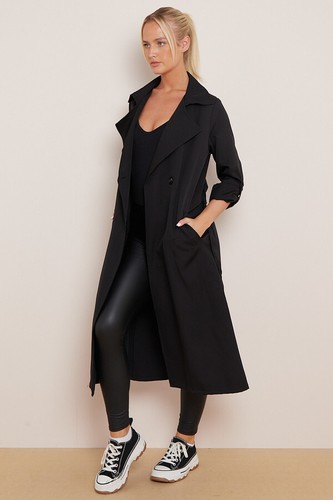 New Women Khaki Longline Double Breast Lightweight Trench Coat & Belt. UK 8-12 - Picture 13 of 17